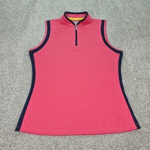 Callaway Womens Opti-Dri Sleeveless Golf Polo Shirt Pink Navy Blue Large